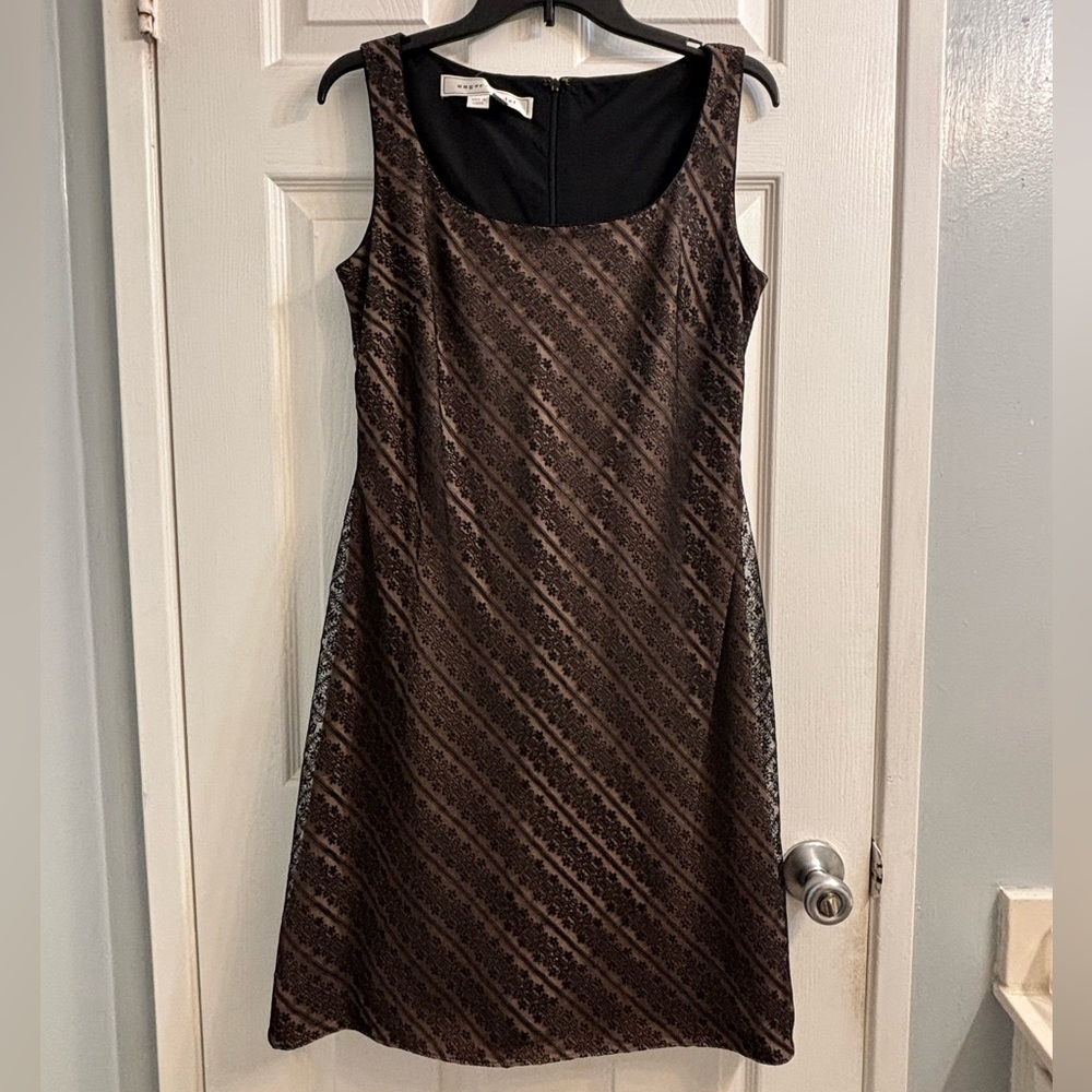 Unger-Mindel Brown Dress with Black embroidered overlay